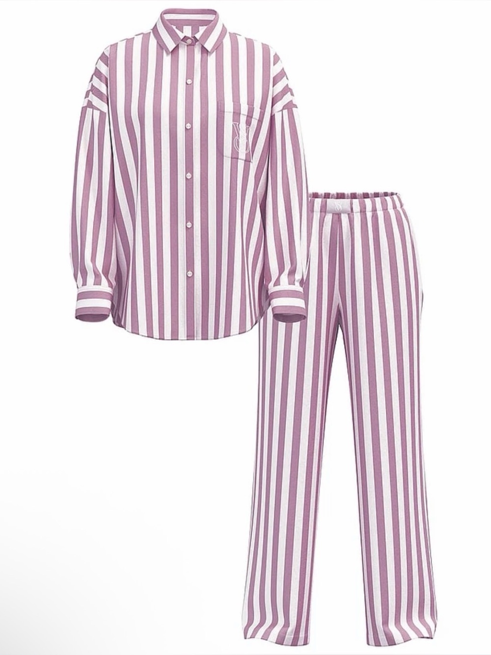 Victoria's Secret Pajama Set Burgundy and White Striped‎ Medium Modal Cotton